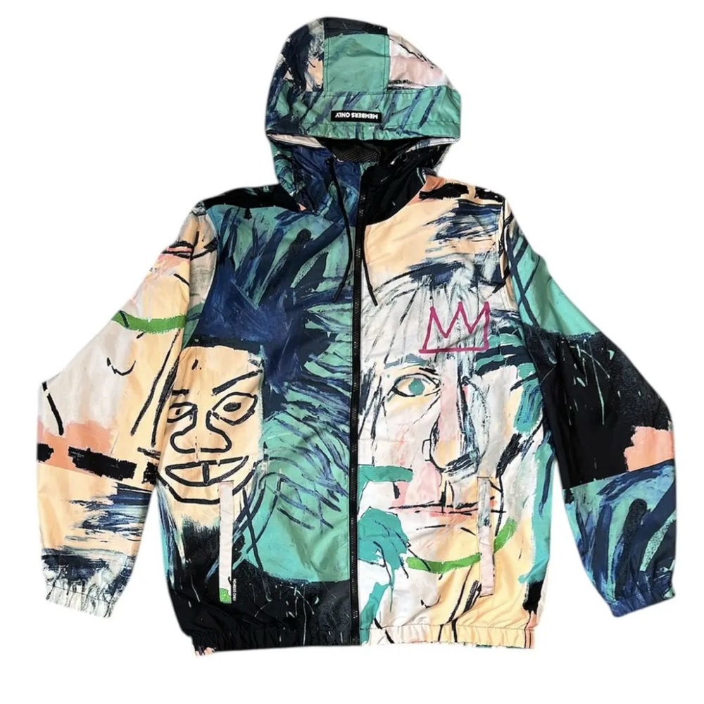 Members Only Multicolor Abstract Art Windbreaker - Teal, Black, Cream, Peach
